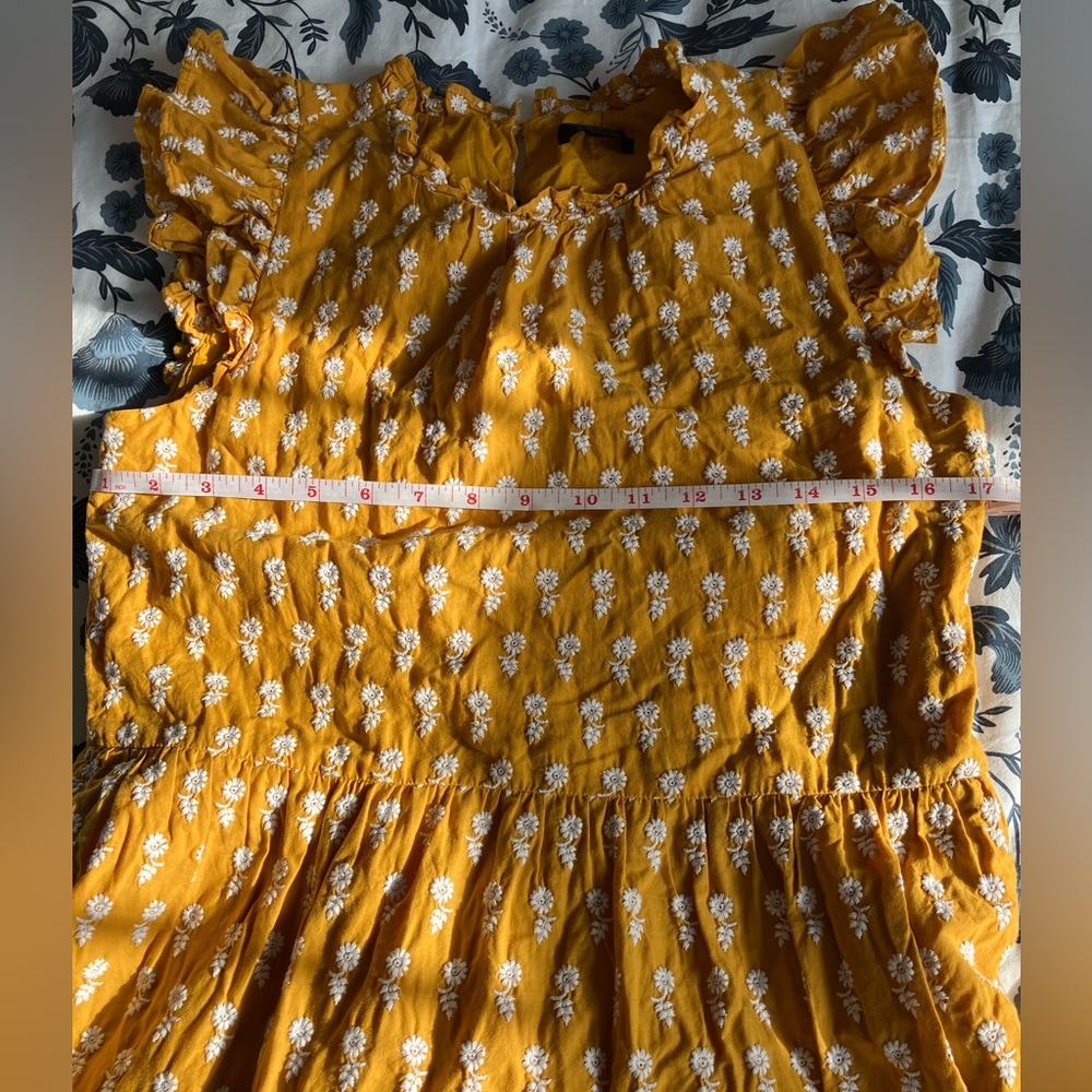 J. Crew Lined Tiered Cotton Sunflower Embroidered Lemon Ochre Dress - Picture 5 of 9